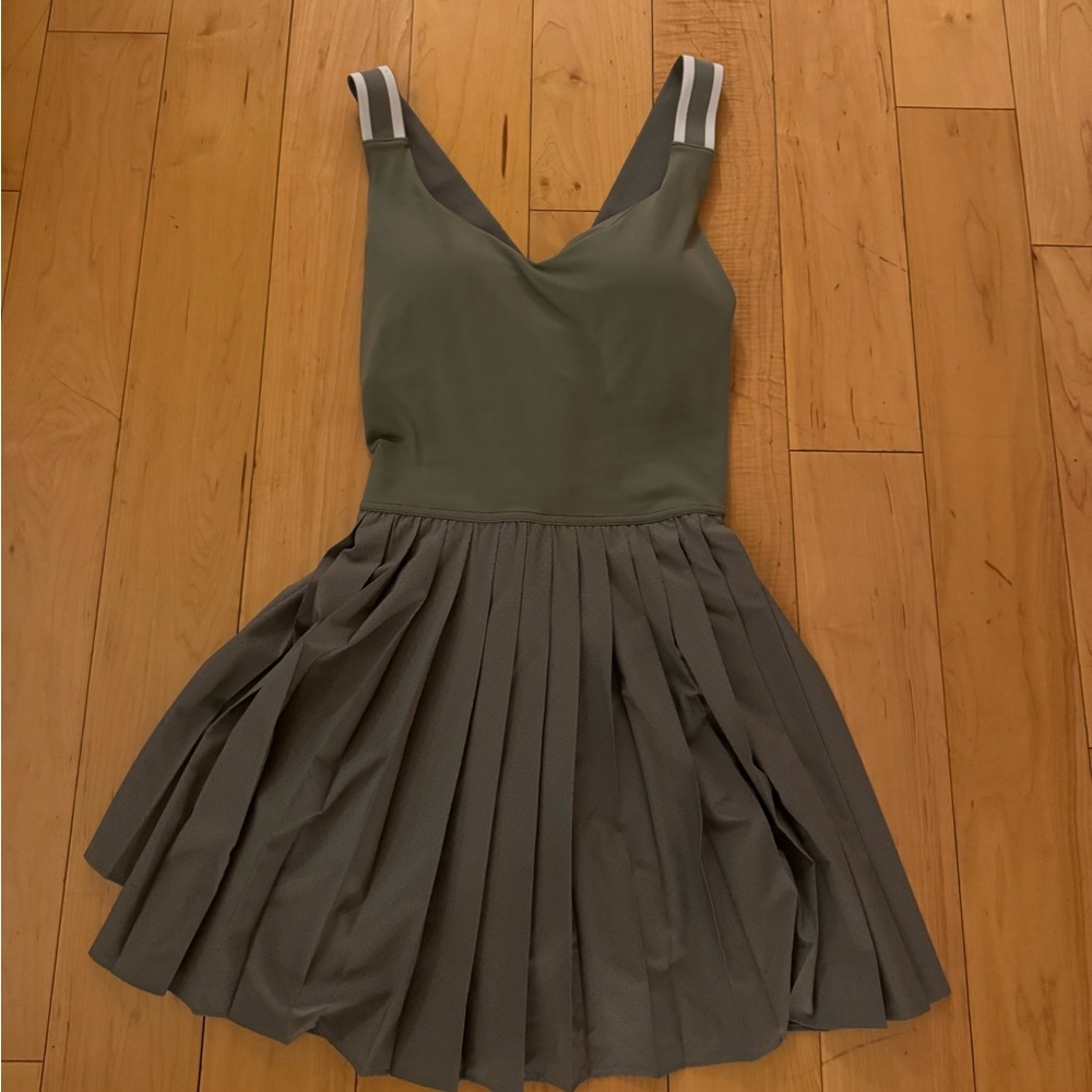 New——aerie offline Green Pleated V-Neck Tennis Mini Dress with Striped Straps